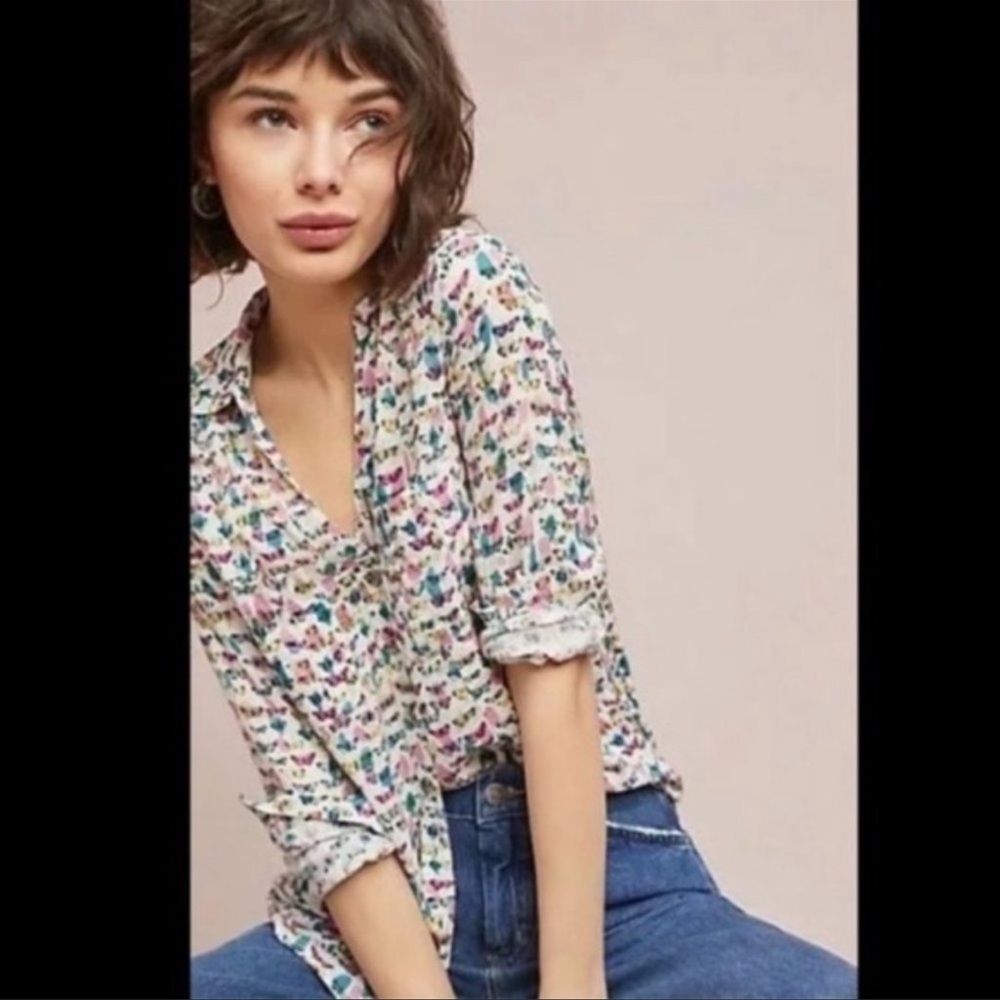 Maeve Rochelle Anthropologie Button Down All Over Butterfly Print 8